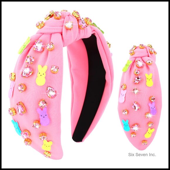 Bunny Ear Headband Rhinestone Beaded Rabbits Elastic Hair Accessory